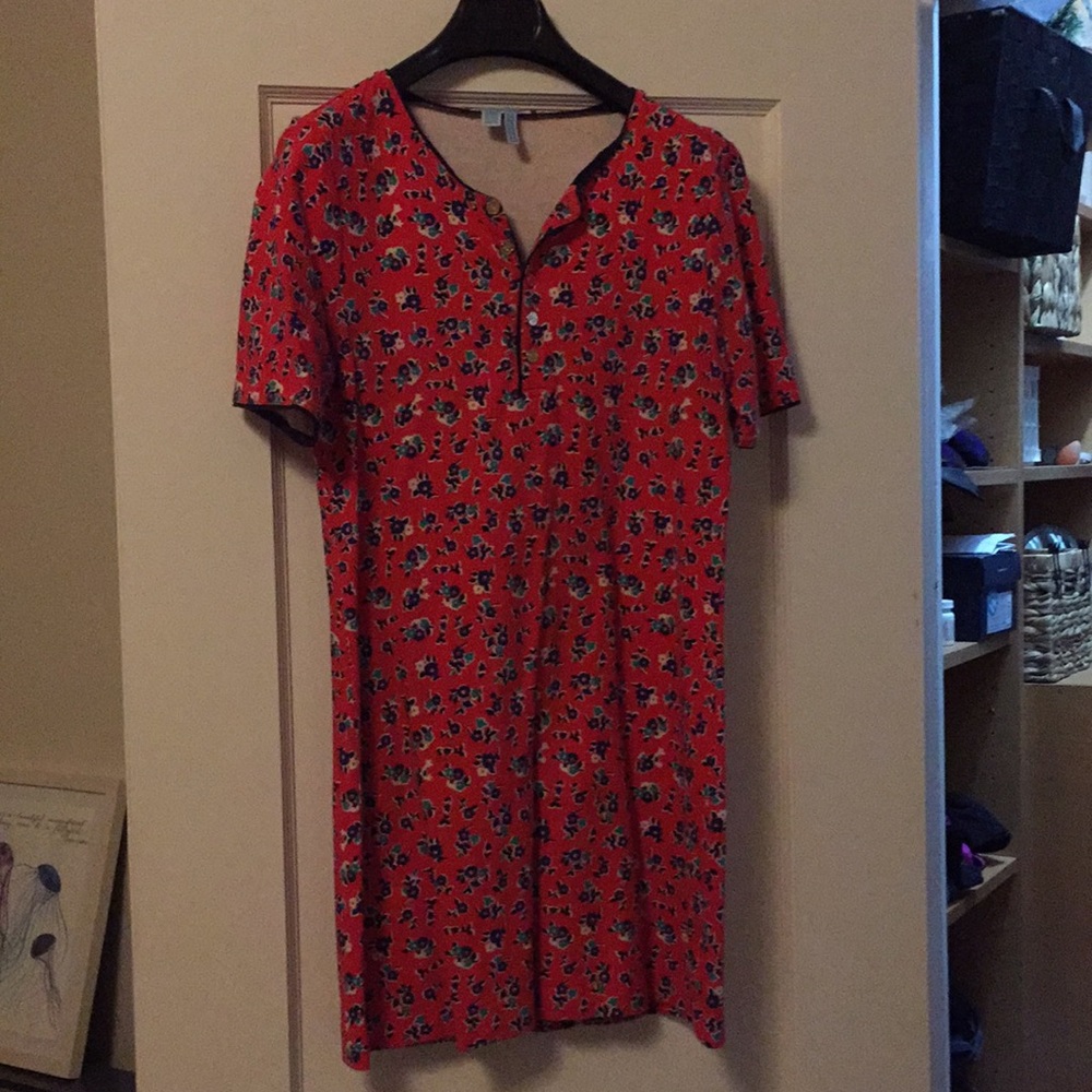 Draper James Short Sleeve Red Floral Print Dress